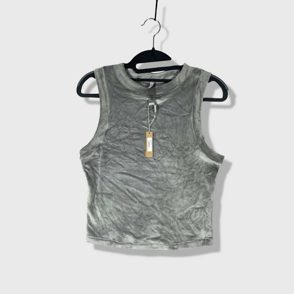 Skims Velour Tank Top Womens Large Smoke Grey Minimalist Chic AP-TNK-0389 NWT